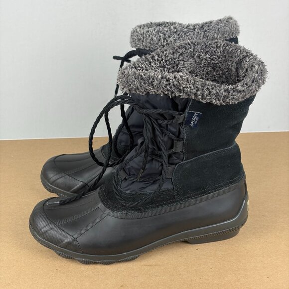 Sperry Syren Strait Quarter Duck Boots Womens 8 Black Suede Faux Fur Lace Up - Picture 8 of 8